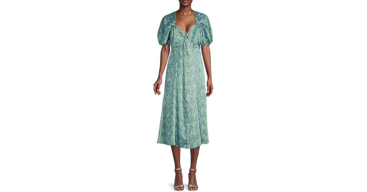 Cinq À Sept Marice Print Puff Sleeve Midi Dress in Green | Lyst