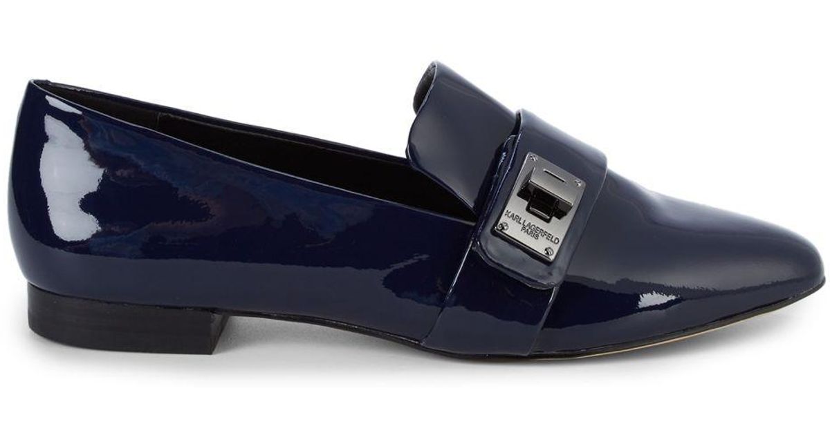Karl Lagerfeld Nelia Patent Leather Loafers In Navy Blue Lyst