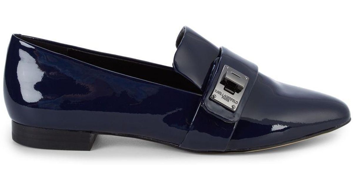 Karl Lagerfeld Nelia Patent Leather Loafers in Navy (Blue) Lyst