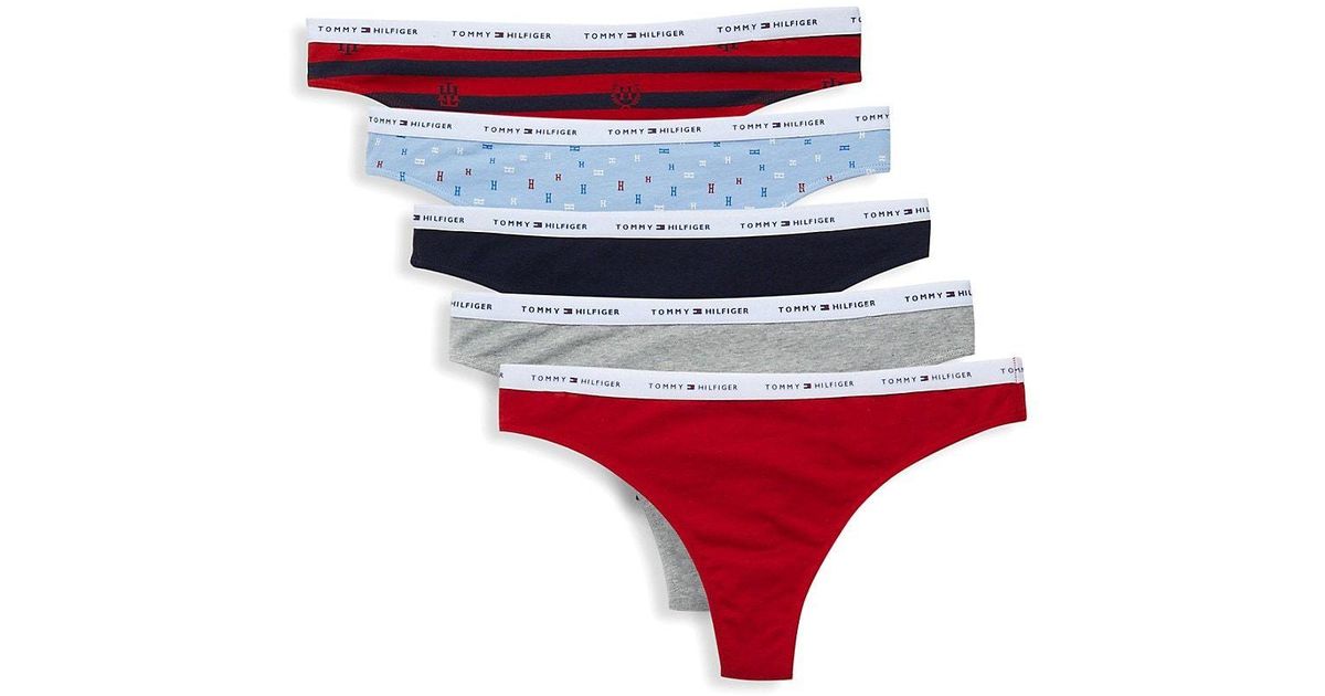Tommy Hilfiger 5-pack Logo Thongs in Red | Lyst