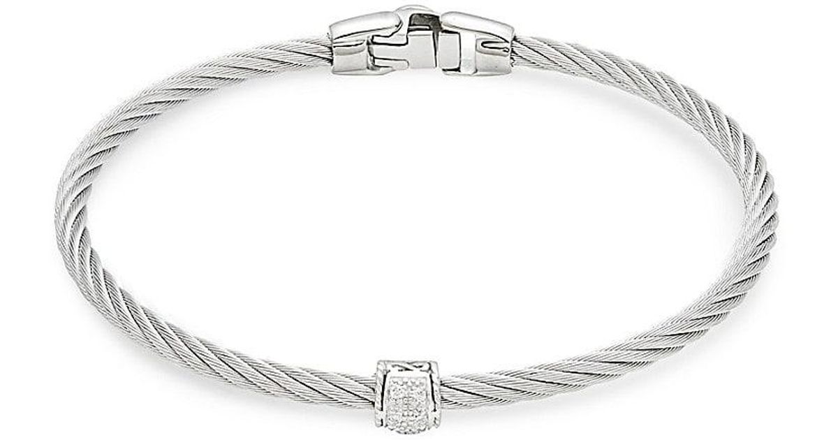 Alor 18k , Stainless Steel & Diamond Cable Bracelet in White Gold