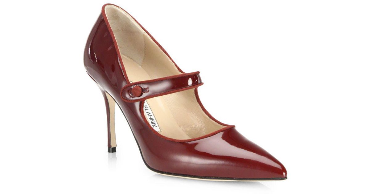 Manolo Blahnik Campari Patent Leather Mary Jane Pumps in Red | Lyst Canada