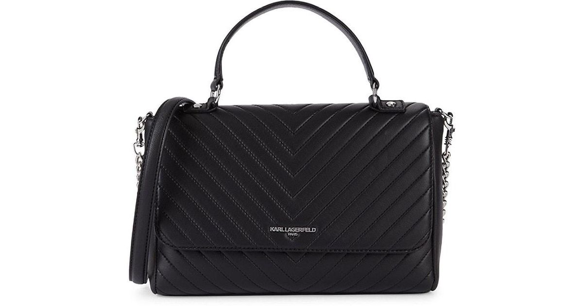 Karl Lagerfeld Leather Charlotte Top Handle Satchel in Black Silver
