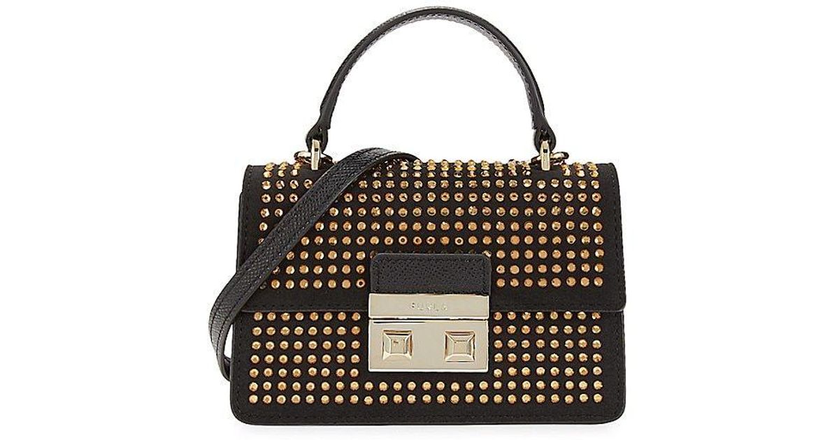 Furla Bella Mini Embellished Leather Top Handle Bag in Black | Lyst