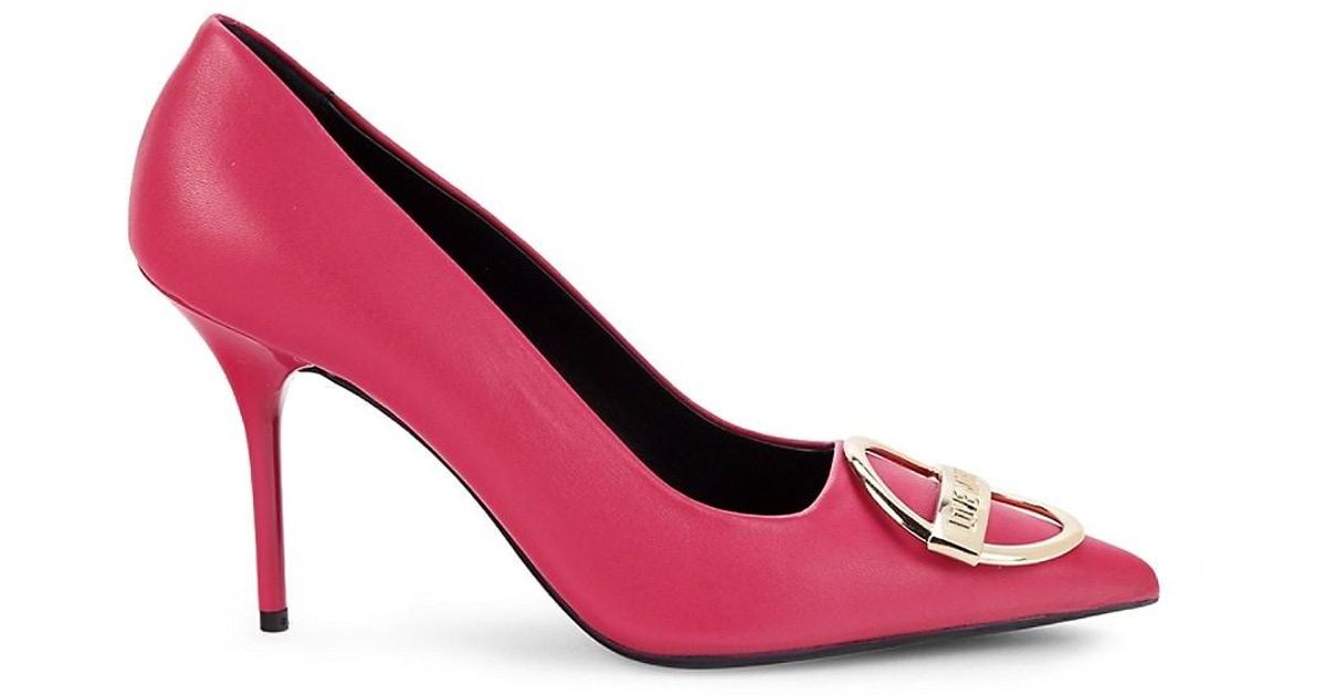 Love Moschino Embellished Leather Pumps in Pink - Lyst