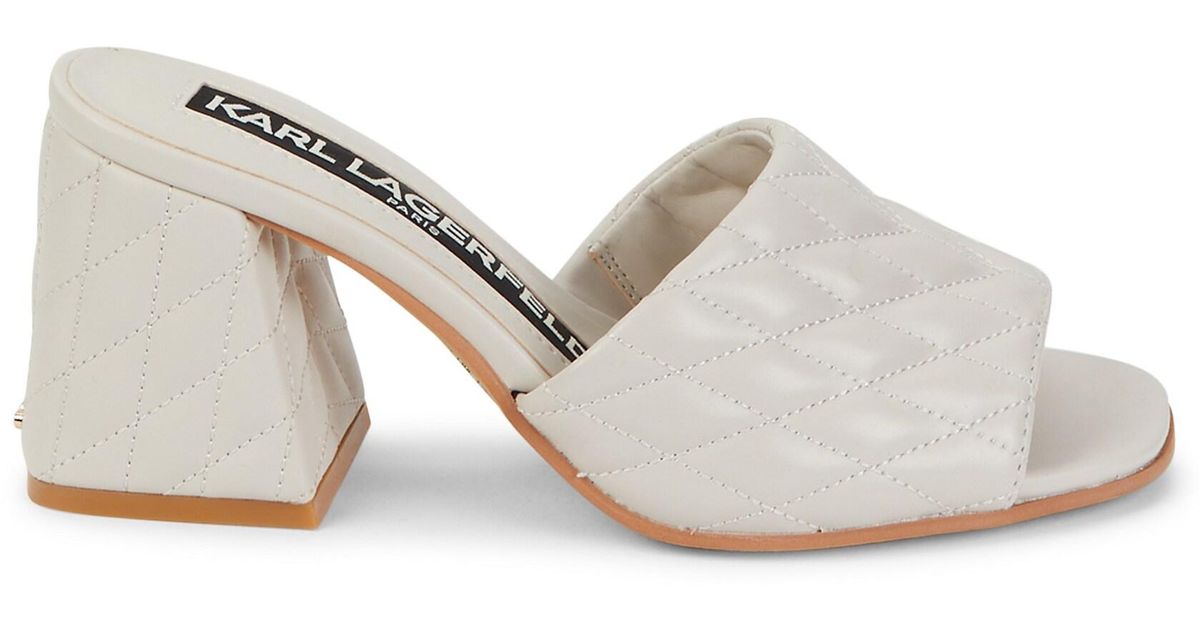 Karl Lagerfeld Sheena Woven Leather Block Heel Mules in Soft White