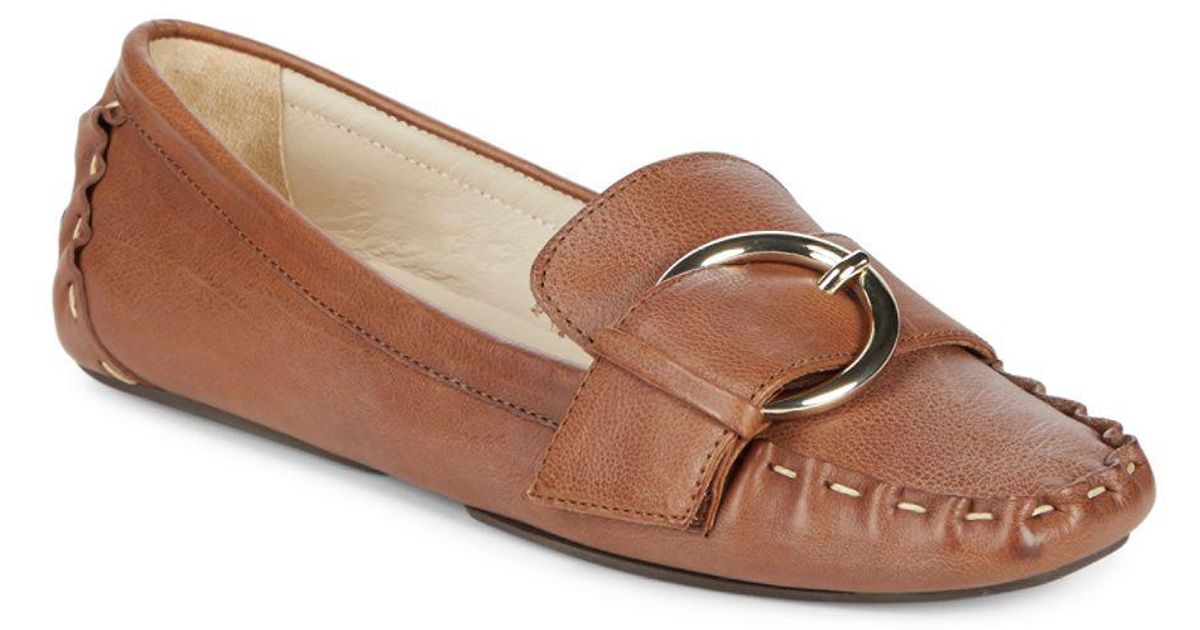 Frances Valentine Leather Moc Toe Drivers in Brown - Lyst