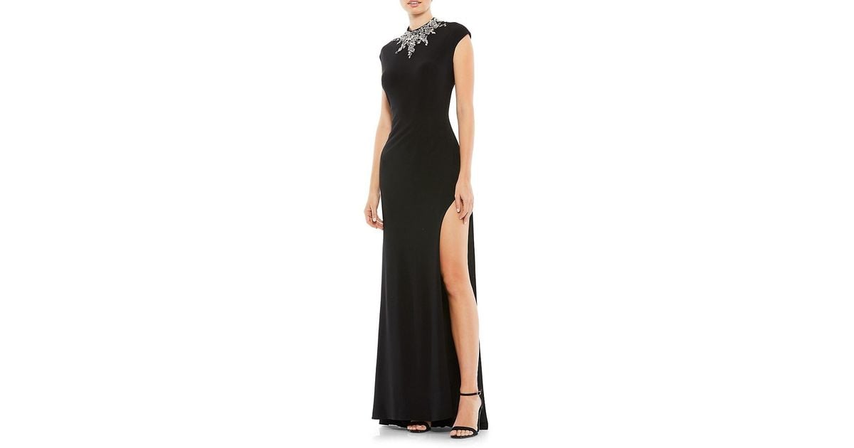 Mac Duggal Cap Sleeve Sequined Jersey Gown in Black | Lyst Canada