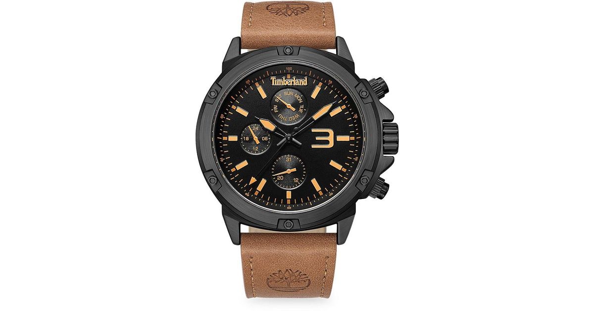 Timberland Dress Sport 46mm Metal & Leather Strap Chronograph Watch in  Black for Men | Lyst