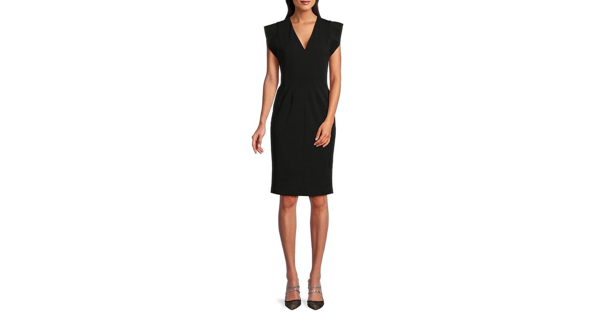 Calvin Klein Cap Sleeve Knee Length Dress in Black Lyst