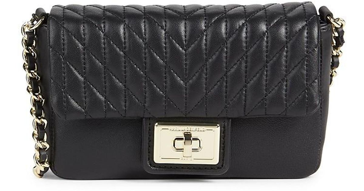 Karl Lagerfeld Mini Agyness Quilted Leather Crossbody Bag in Black | Lyst