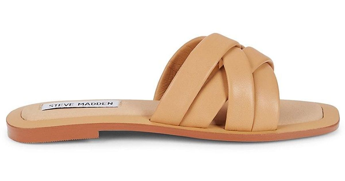 Steve Madden Haldy Leather Slides in Natural | Lyst