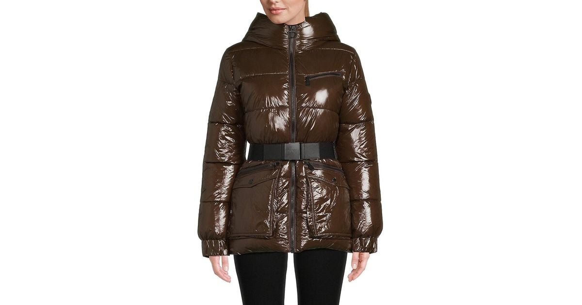 Dkny sport belted fashion hooded puffer jacket