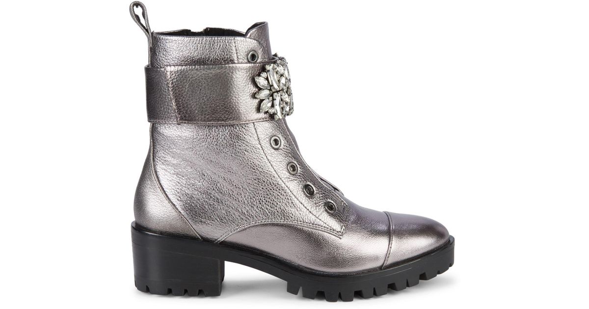 Karl Lagerfeld Pippa Metallic Leather Combat Boots | Lyst Australia