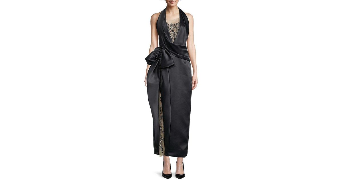 Marchesa Halter Tea Length Gown in Black Lyst