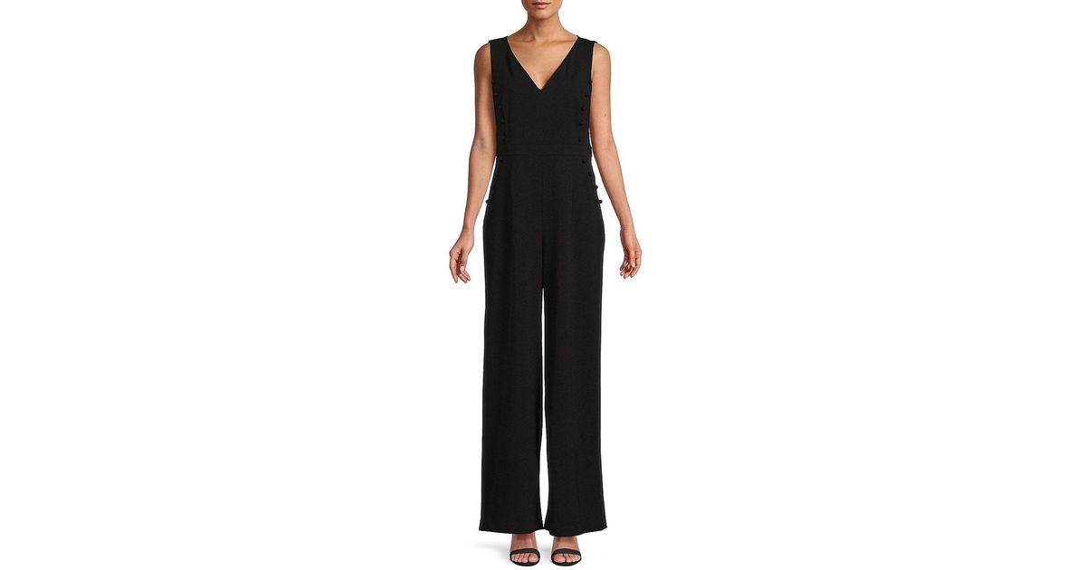 Calvin Klein V Neck Wide Leg Jumpsuit in Black Lyst