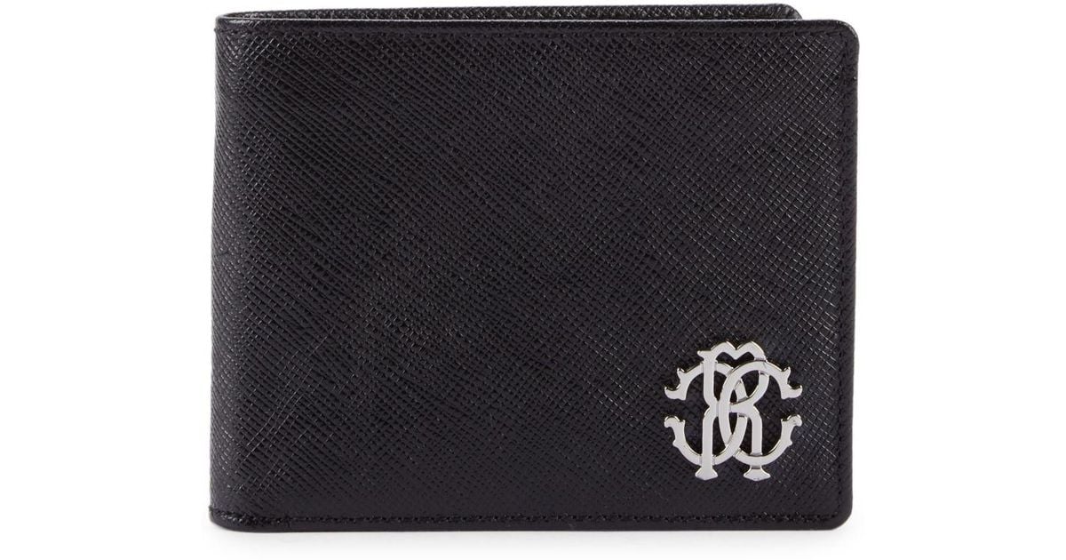 Roberto Cavalli Textured Leather Billfold Wallet in Black for Men | Lyst