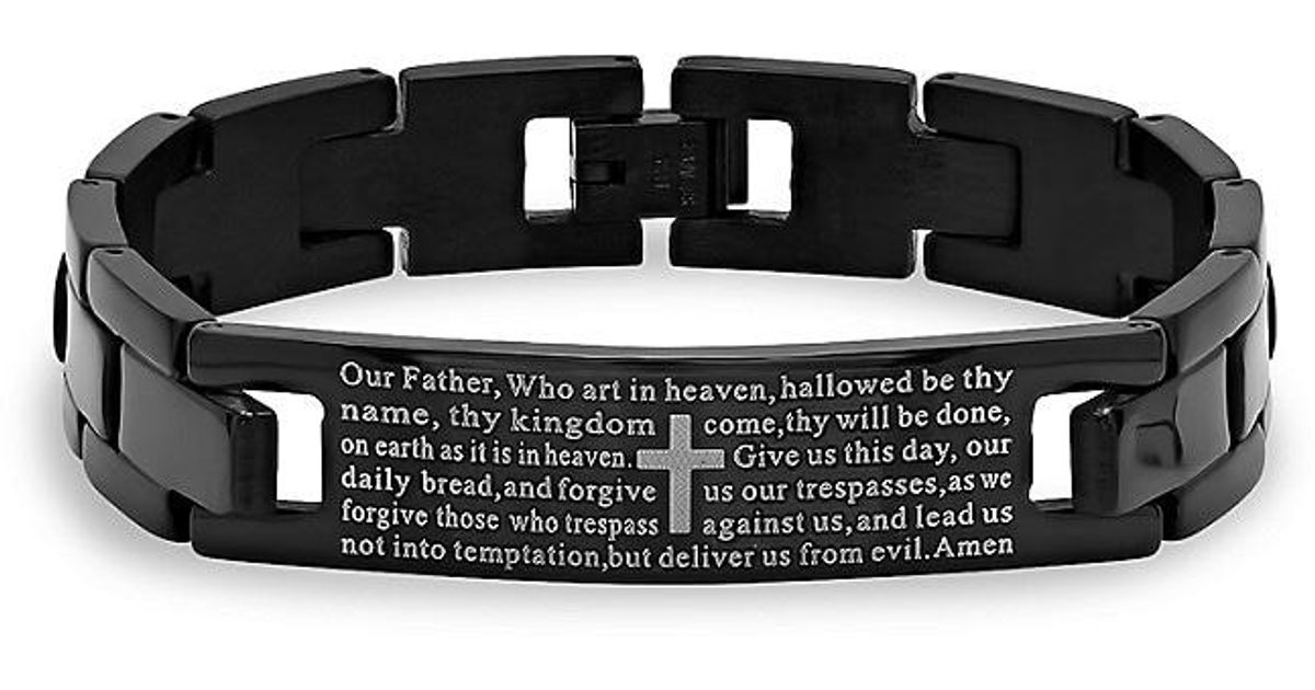 Anthony Jacobs Black Ip Stainless Steel "our Father" Bracelet for Men