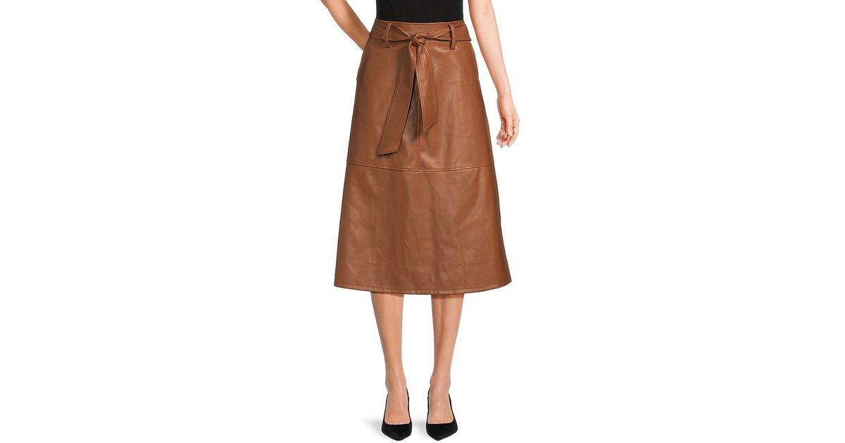 Saks Fifth Avenue Saks Fifth Avenue Vegan Leather A Line Skirt in Brown ...