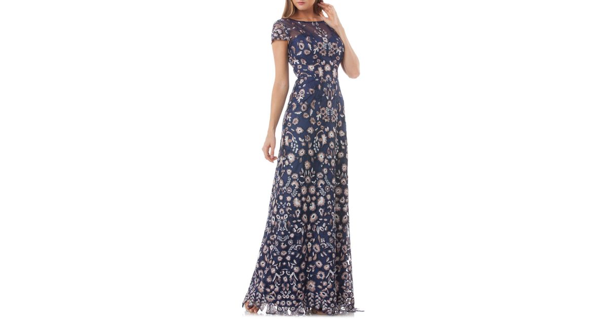 floral embroidered evening gown js collections