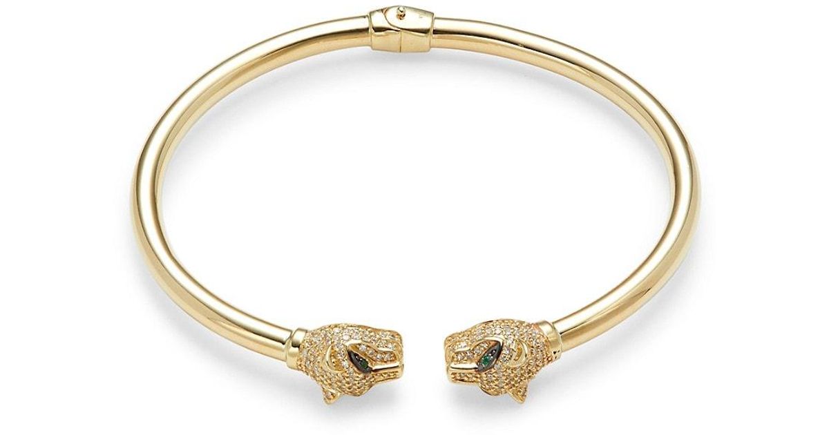 Effy 14k Yellow Gold, Diamond & Emerald Jaguarshaped Cuff Bracelet in
