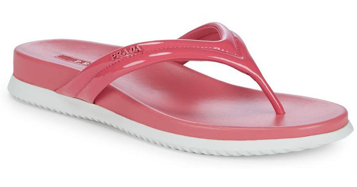 Prada Leather Thong Sandals in Pink - Lyst