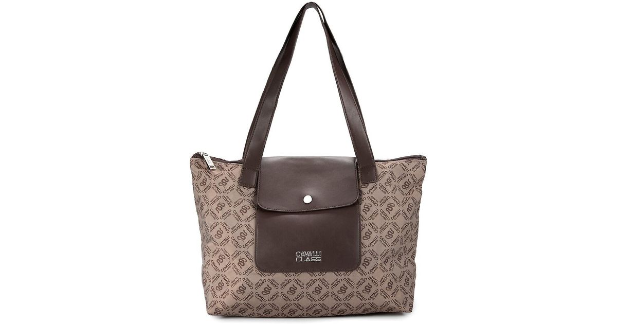 Roberto Cavalli Medium Logo Tote in Brown Lyst