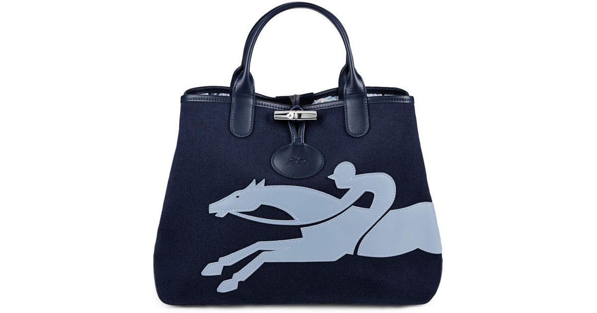 Lyst Longchamp Roseau Fleuri Cotton Handbag In Blue