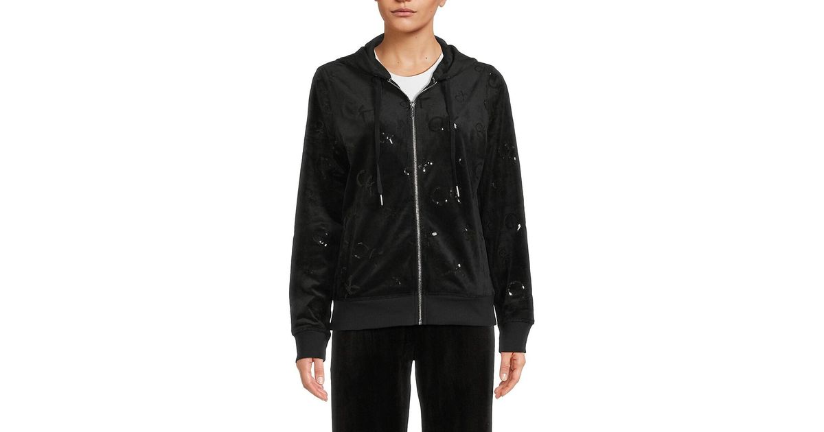 Calvin Klein Sequin Logo Velvet Hoodie in Black | Lyst Calvin Klein Sequin Logo Velvet Hoodie in Black | Lyst