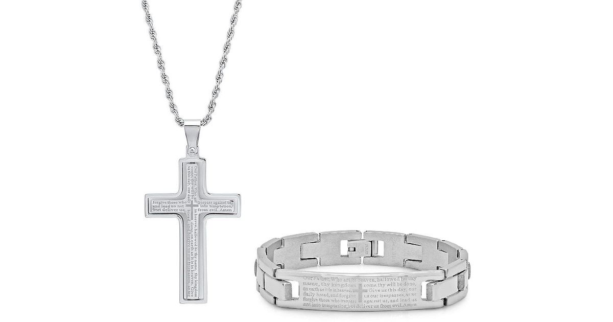 Anthony Jacobs 2 piece Stainless Steel Our Father Prayer Bracelet 
