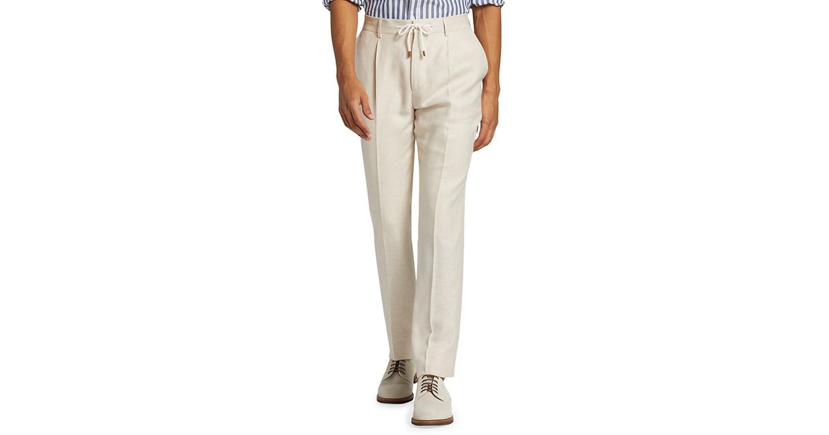 Brunello Cucinelli Linen Blend Drawstring Pants in Natural for Men
