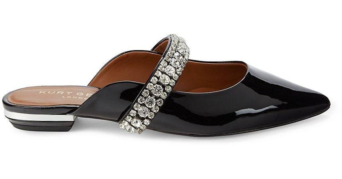 Kurt Geiger Patent Leather Crystal Flat Mules in Brown | Lyst