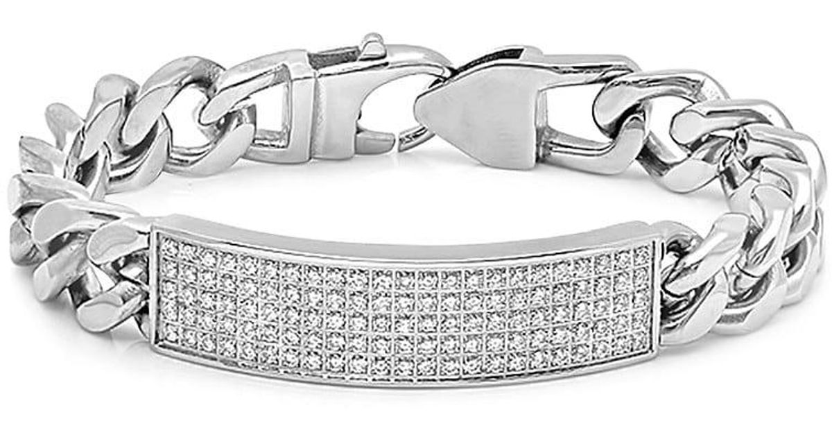 Anthony Jacobs Stainless Steel & Cuban Zirconia Chain Bracelet in White
