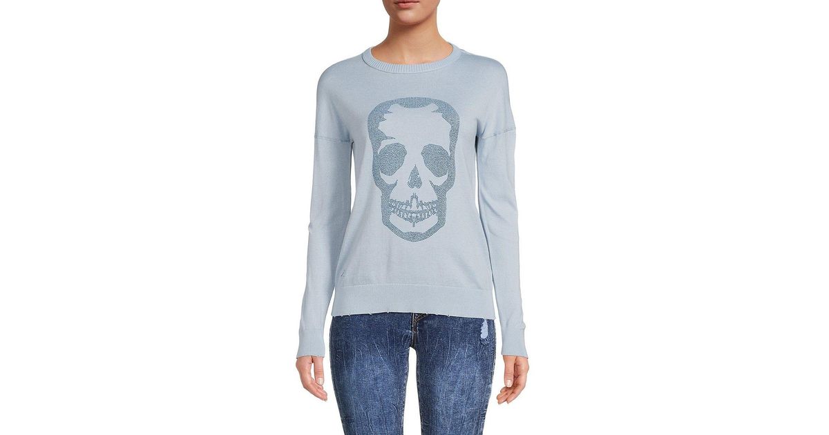 Zadig & Voltaire Cotton Gaby Skull Sweater in Blue | Lyst