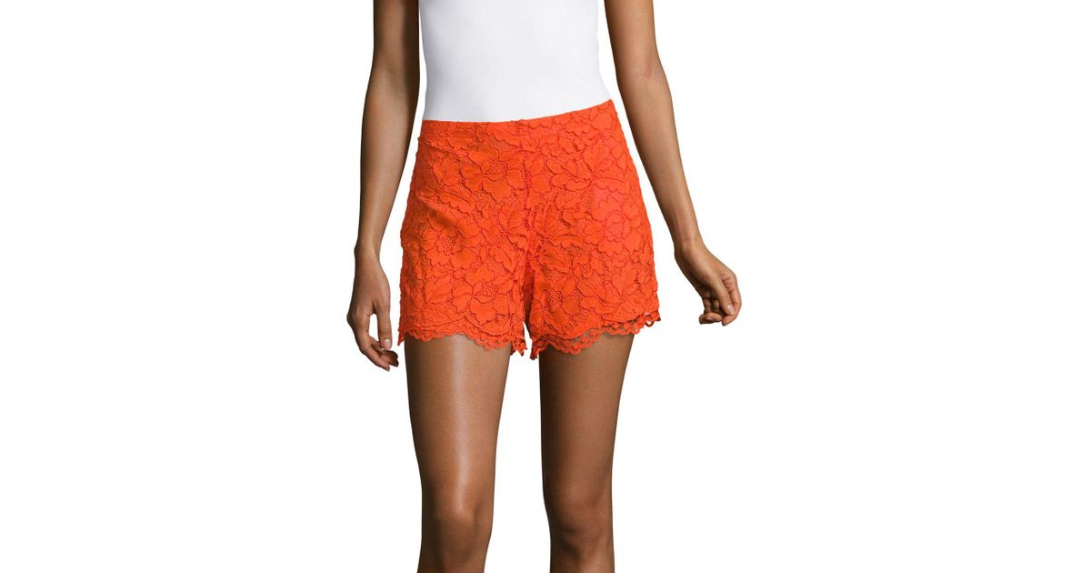 Sandro Plano Floral Lace Shorts in Orange - Lyst