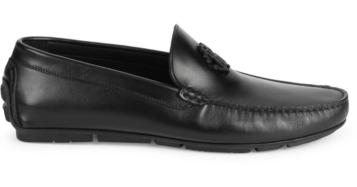 Roberto Cavalli Firenze Logo Leather Driving Loafers in Black for Men | Lyst