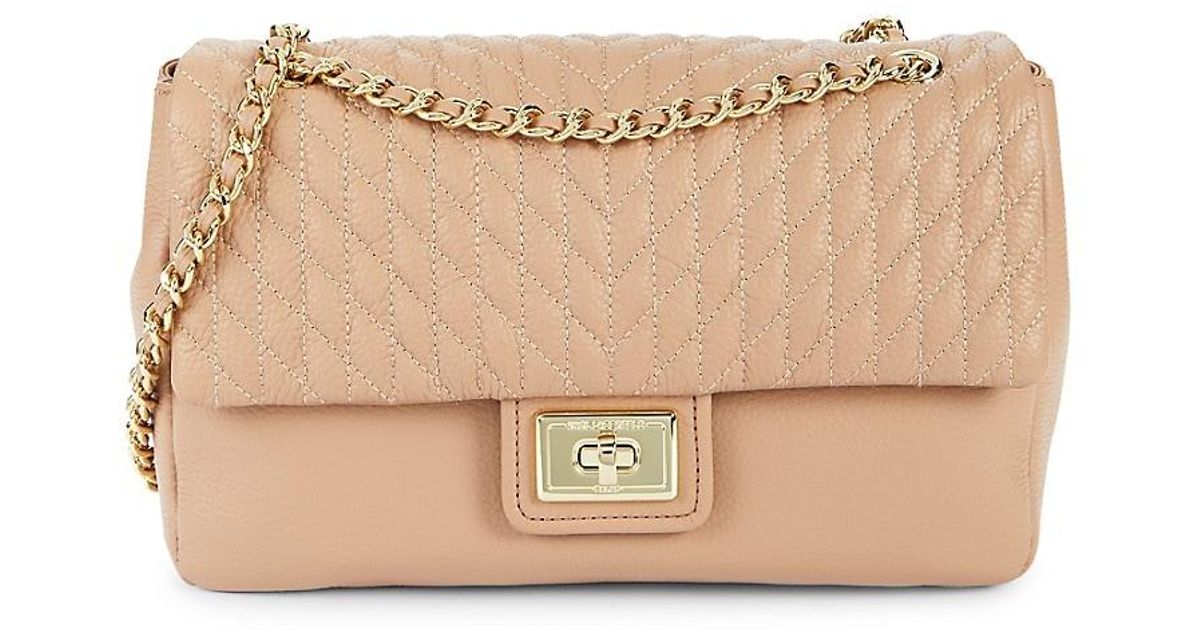 Karl Lagerfeld Agyness Quilted Leather Shoulder Bag in Natural | Lyst