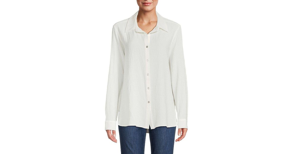 Calvin Klein Crinkle Button Down Shirt in White | Lyst
