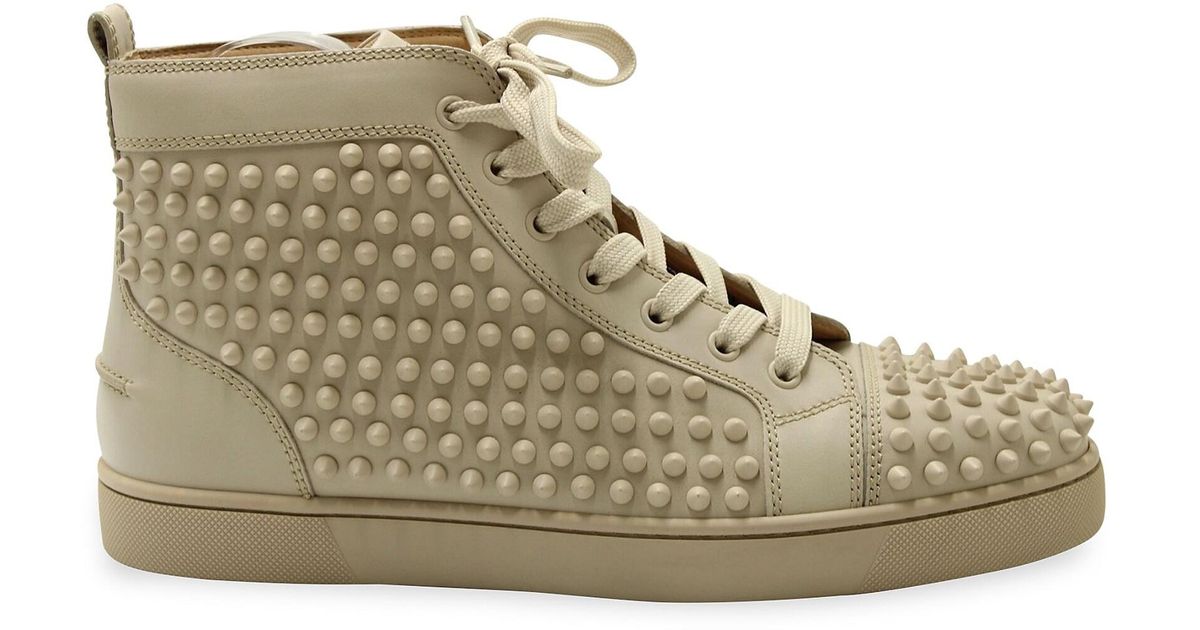 Christian Louboutin Louis Spikes Hightop Sneakers In Beige Leather Athletic Shoes Sneakers in