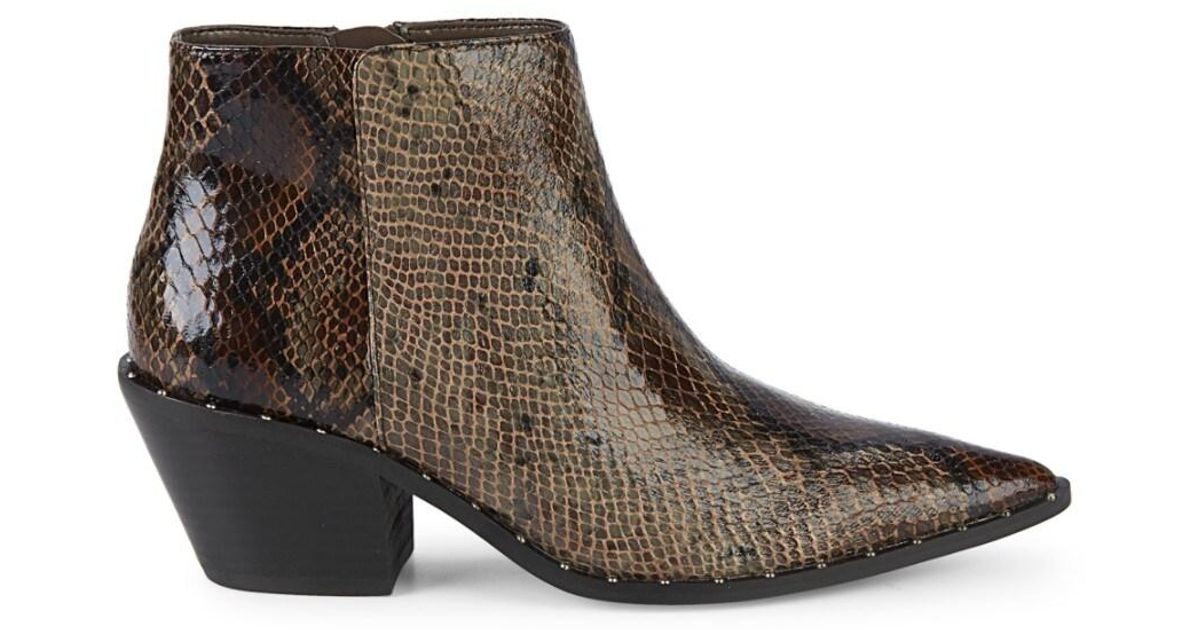 dark brown snakeskin booties