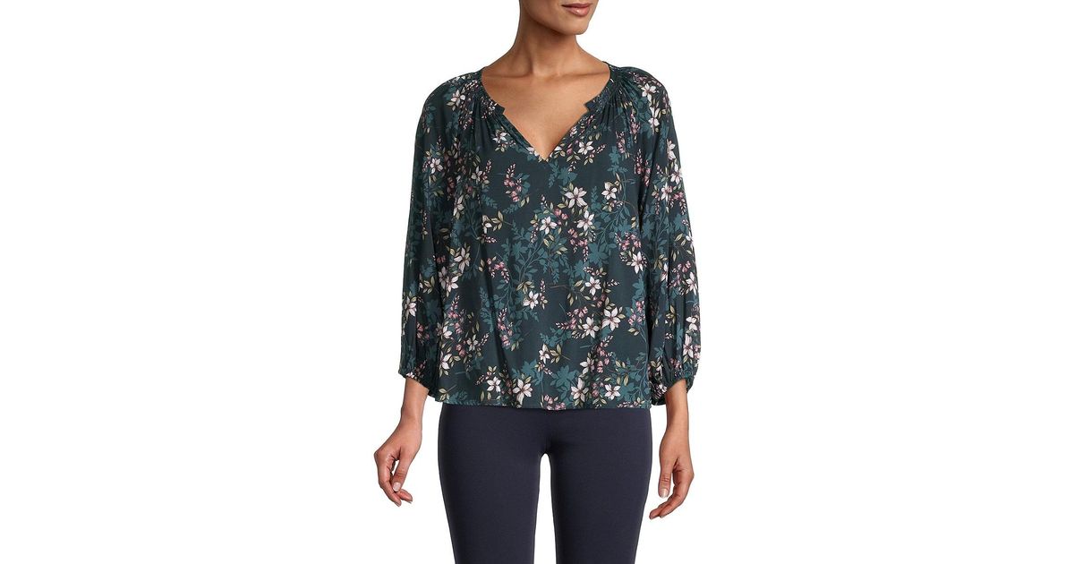 Velvet Synthetic Valeria Floral Peasant Top in Green Lyst