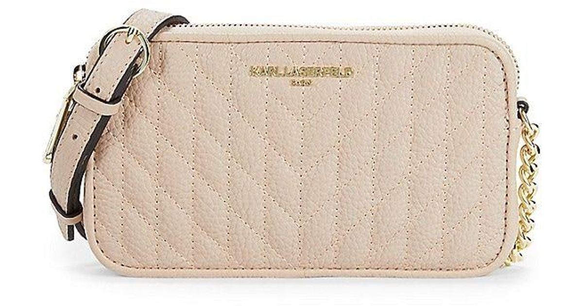 Karl Lagerfeld Small Karolina Quilted Leather Crossbody Bag in Natural Lyst