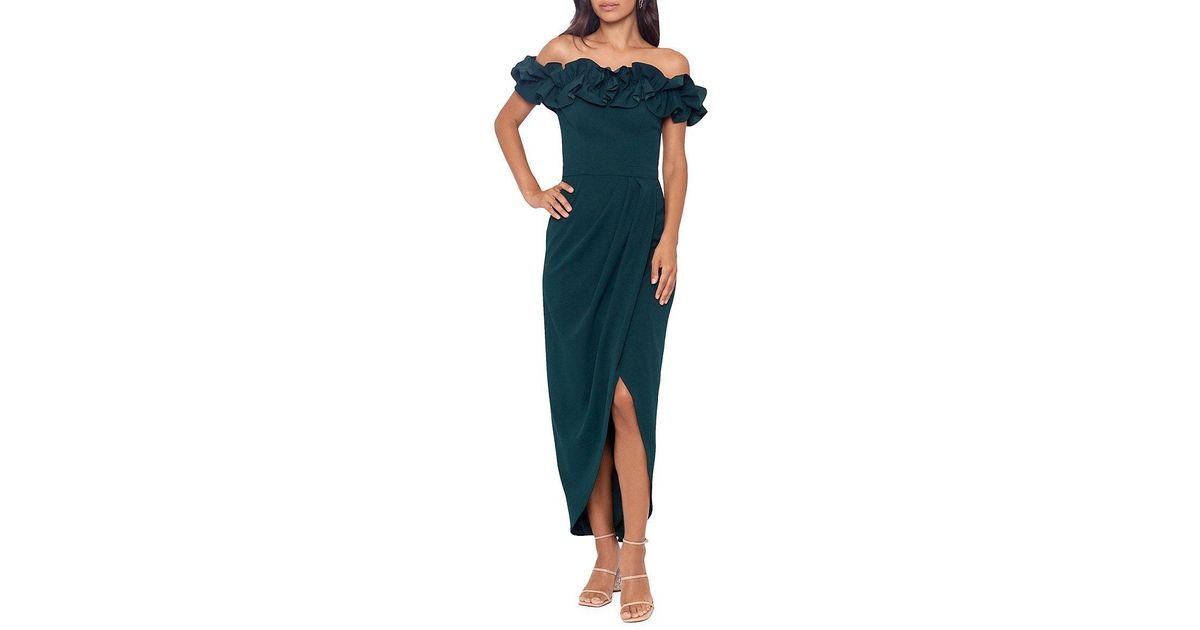 Xscape Ruffle Off Shoulder Wrap Dress in Blue Lyst
