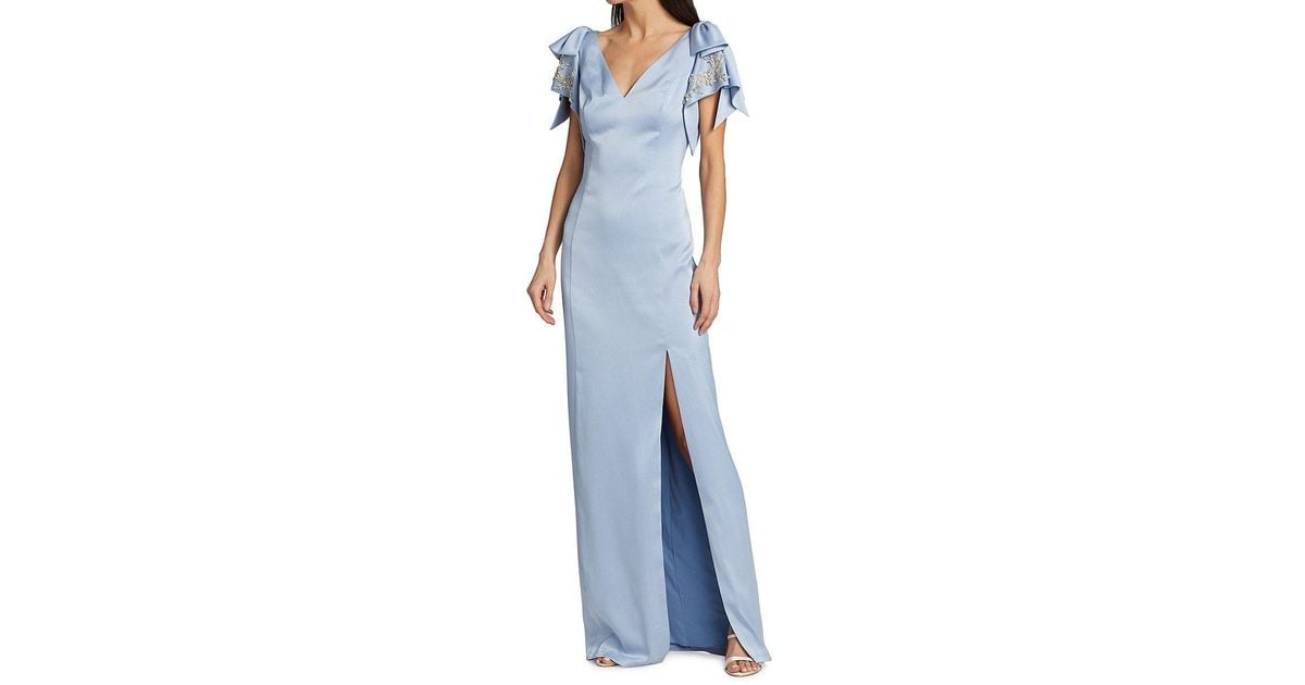 Marchesa notte Embellished Satin Crepe Column Gown in Blue | Lyst