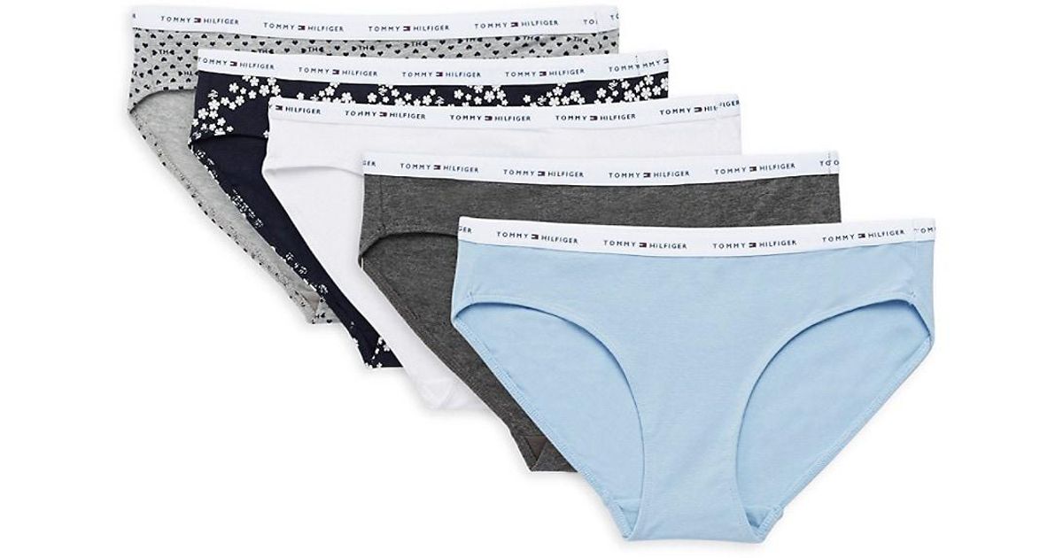Tommy Hilfiger 5-pack Logo Band Bikini Panties in Blue | Lyst