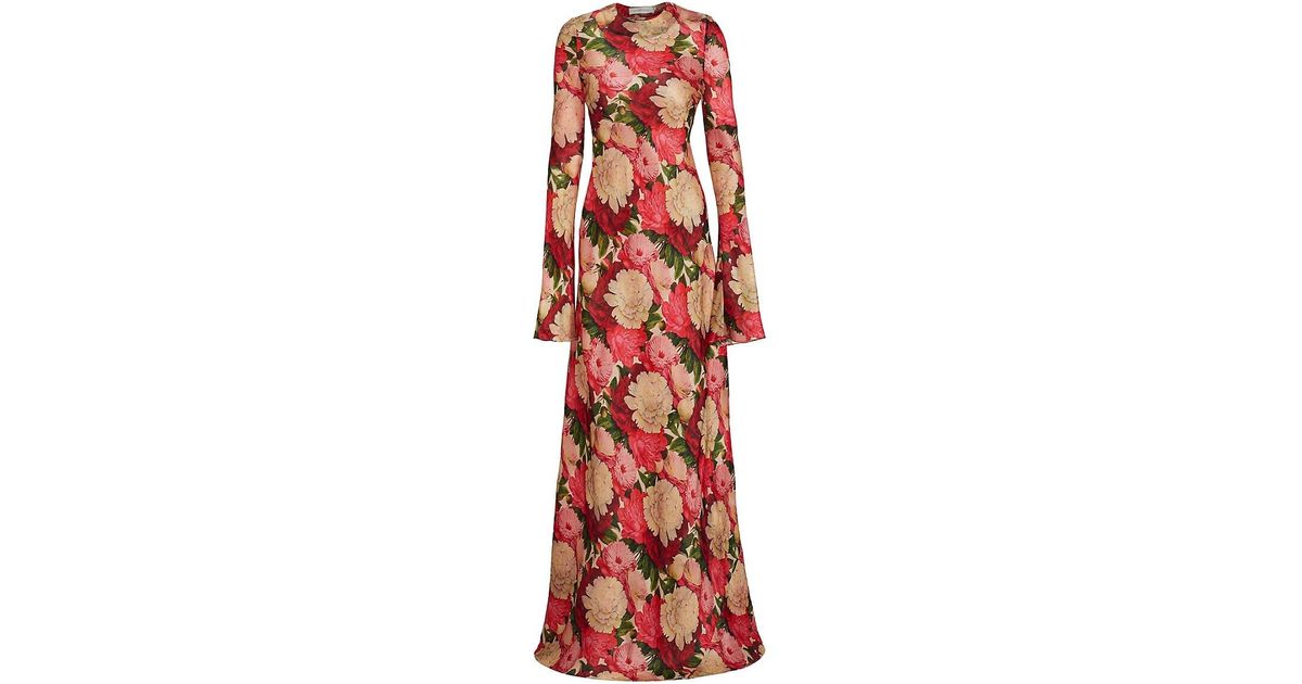 Zimmermann Wonderland Floral Long Sleeve Gown in Red Lyst