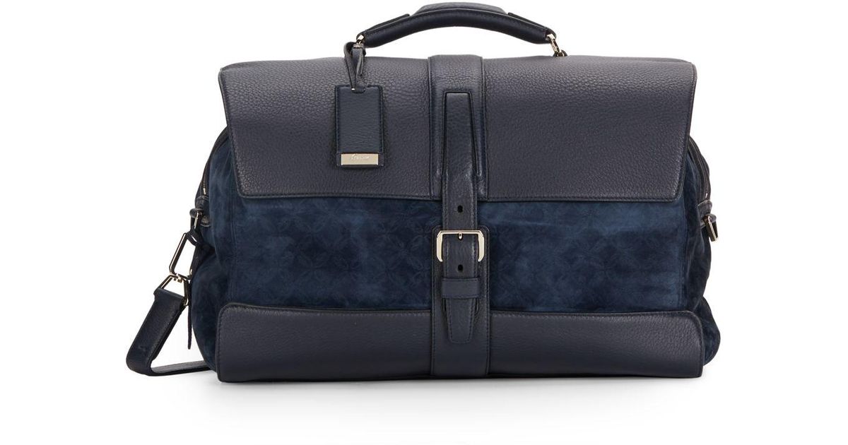 Brioni Leather & Printed Suede Duffel Bag in Blue for Men - Lyst