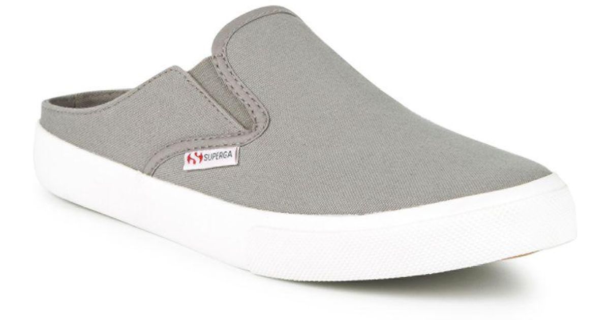 Superga Cotton Textured Slipon Backless Sneakers in Sage