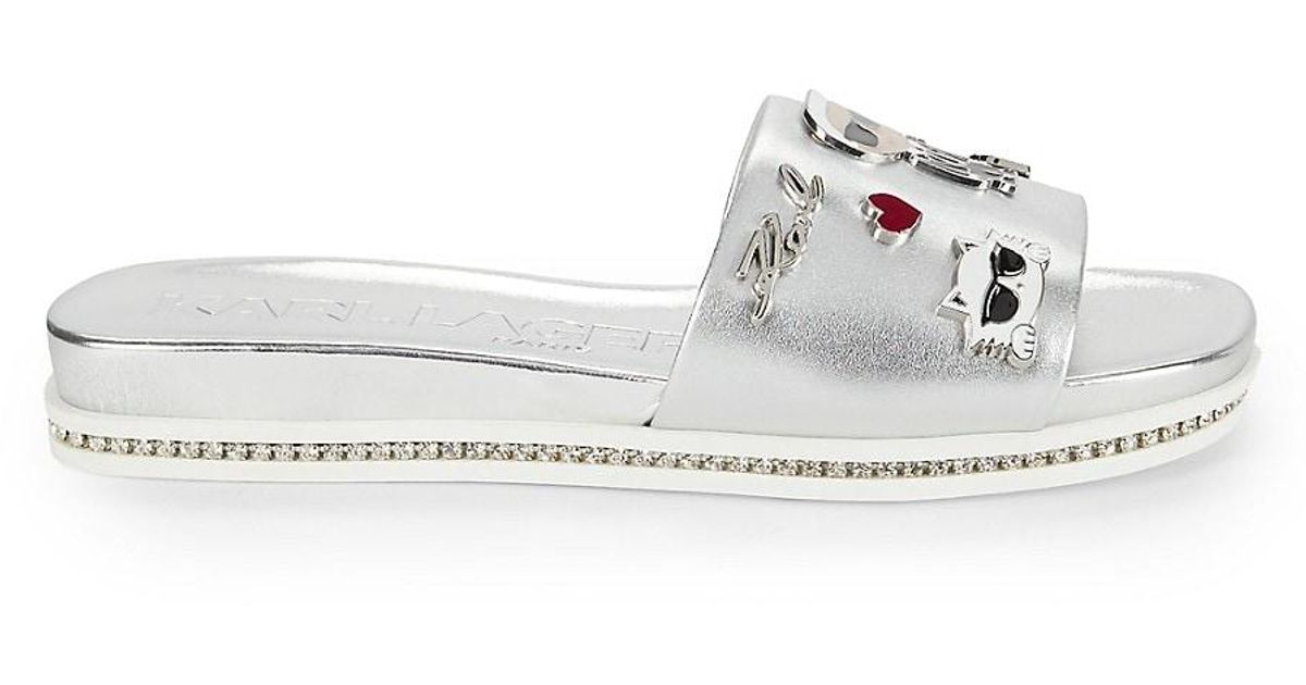 Karl Lagerfeld Jeslyn Studded Metallic Leather Sandals in