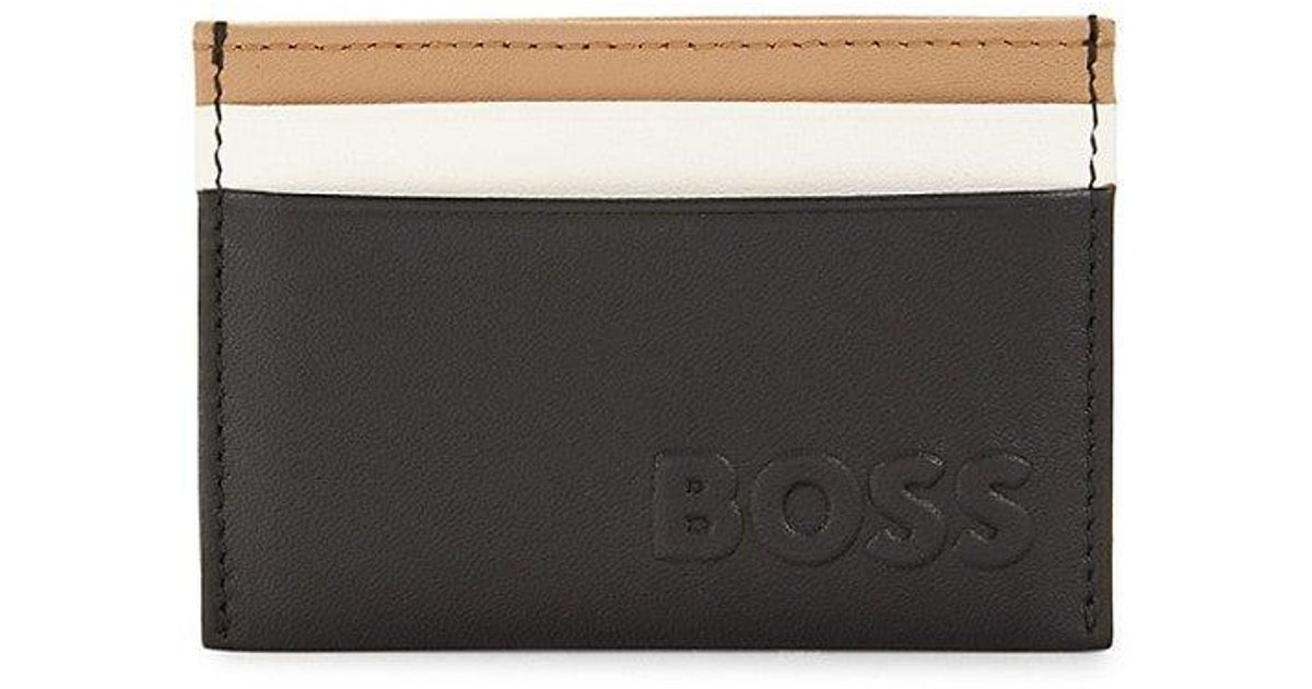 BOSS by HUGO BOSS Byron Logo Colorblock Leather Card Holder in Black
